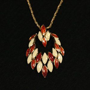 Hobe Vintage  White and Orange Enamel Necklace